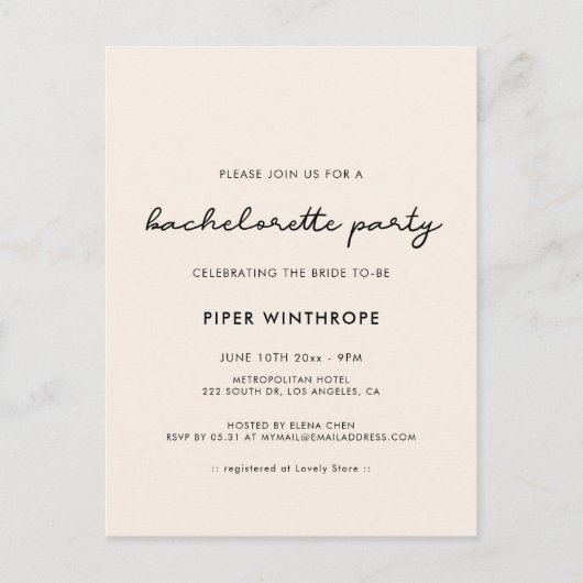 シンプルバチェロレッテ招待 ポストカード (正面)