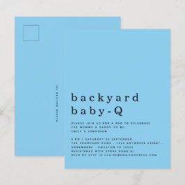 シンプルバックヤードベビーQ BBQシャワーブルー招待状 ポストカード