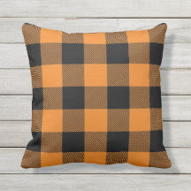 シンプルバッファロープレイドオレンジアンドブラック装飾用クッション