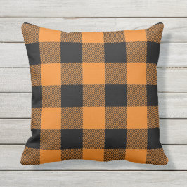シンプルバッファロープレイドオレンジアンドブラック装飾用クッション アウトドアクッション