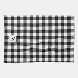 シンプルバッファロープレイドモノグラム白黒 キッチンタオル