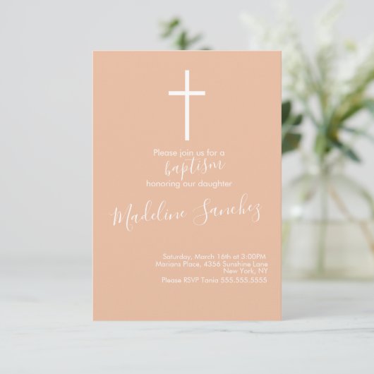 シンプルバプティスクロスベビー献身招待状 招待状 (スタンド正面)
