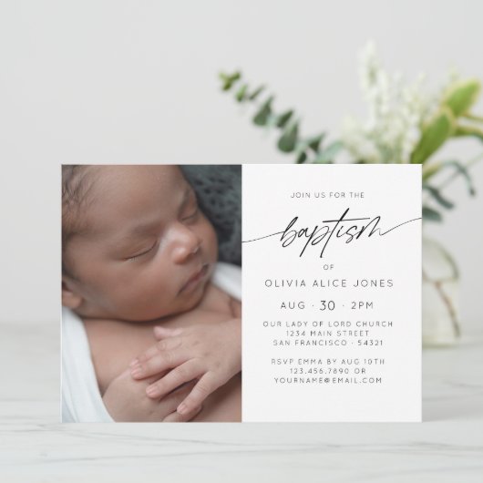 シンプルバプテエレガントス《キリスト教》洗礼式や命名式台本の写真 招待状 (スタンド正面)