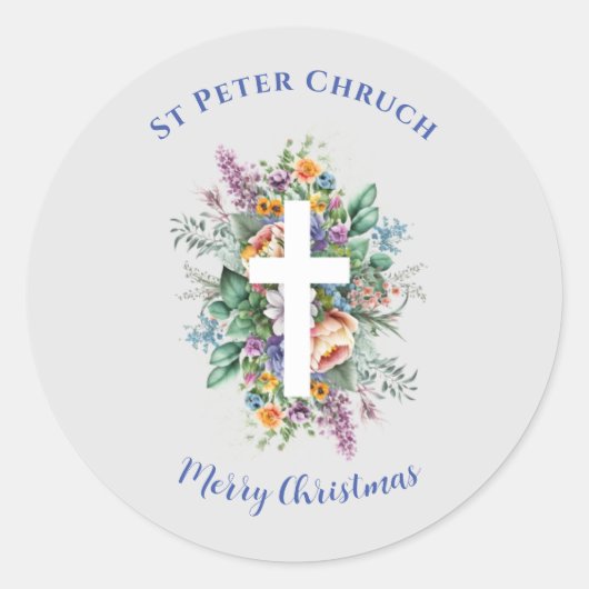 シンプルバプテスメリークリスマス名前をカスタムする ラウンドシール (正面)