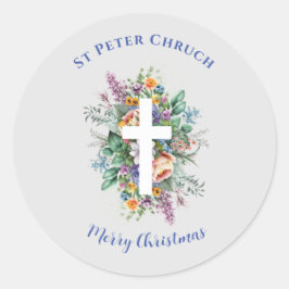 シンプルバプテスメリークリスマス名前をカスタムする ラウンドシール