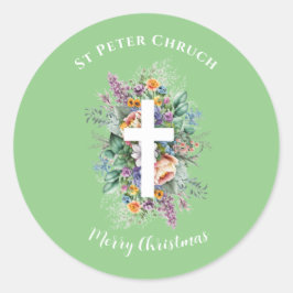 シンプルバプテスメリークリスマス名前をカスタムする ラウンドシール