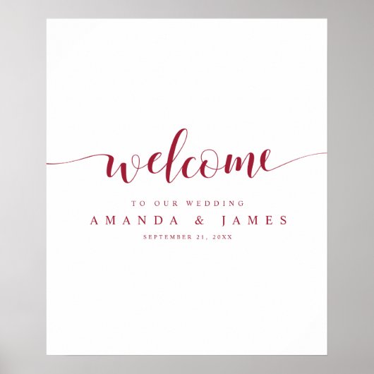 シンプルバモダンルグンディ秋の結婚式歓迎 ポスター (正面)