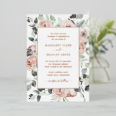 シンプルバラほこりっぽいピンクフローラエレガントな結婚式 箔招待状 (立ち正面)