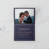 シンプルバラエレガント金ゴールドネイビー結婚ブルーの写真 サンキューカード (内部)