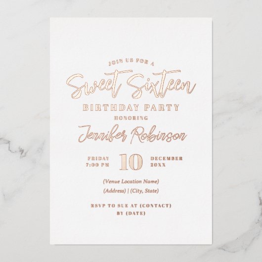 シンプルバラエレガント金ゴールド写真甘い16 16 箔招待状 (正面)