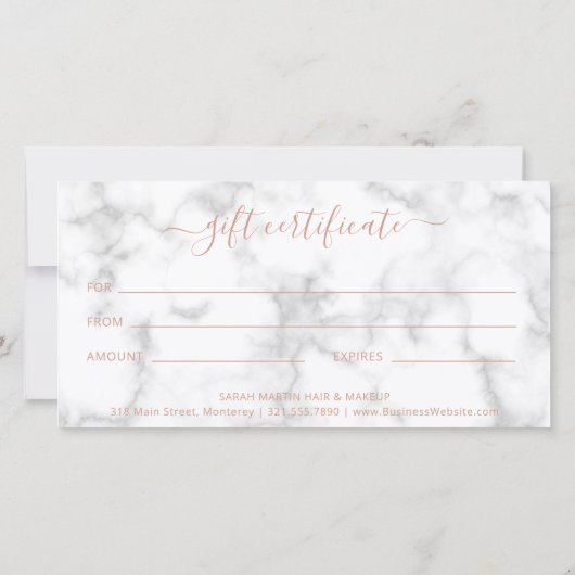 シンプルバラエレガント金ゴールド大理石ギフト証明書 (裏面)