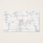 シンプルバラエレガント金ゴールド大理石ギフト証明書 (裏面)