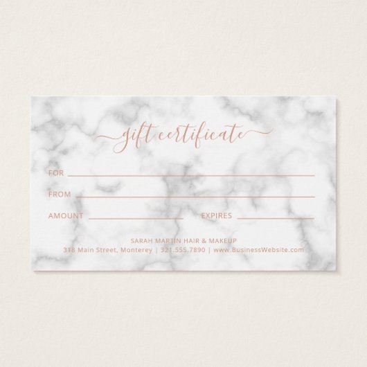 シンプルバラエレガント金ゴールド大理石ギフト証明書 (裏面)