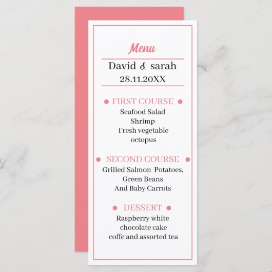 シンプルバラズ結婚ディナー メニュー (正面/裏面)