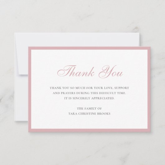 シンプルバラピンク悔やみや弔慰葬儀 サンキューカード (正面)
