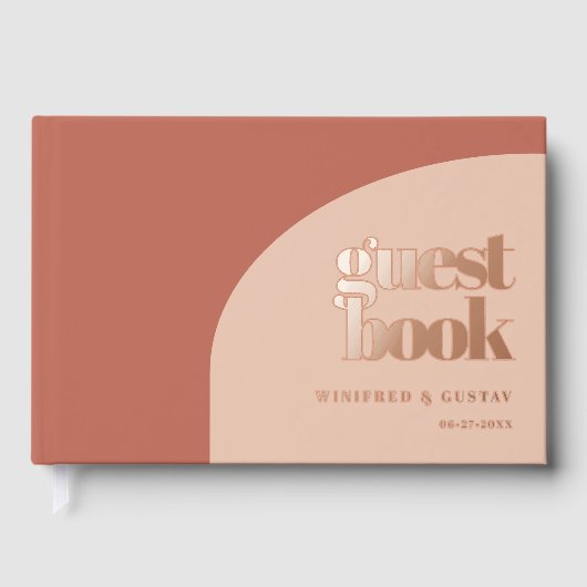 シンプルバラピーチテラコッタ金ゴールドホイル結婚ズ ゲストブック (正面)