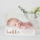 シンプルバラフェイク金ゴールドHello Birth Announcement 案内状 (スタンド正面)