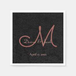 シンプルバラブラック金ゴールドエレガントなウェディングモノグラム スタンダードカクテルナプキン