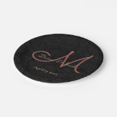 シンプルバラブラック金ゴールドエレガントなウェディングモノグラム ペーパープレート (アングル)