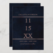 シンプルバラモダン金ゴールドネイビーブルーウォーター色 セーブザデート (正面/裏面)