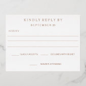 シンプルバラモダン金ゴールド縁どウェディングRSVP 箔招待状ポストカード (裏面)