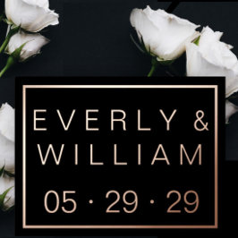 シンプルバラモダン金ゴールド縁どウェディングRSVP 箔招待状ポストカード