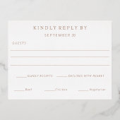 シンプルバラモダン金ゴールド縁どウェディングRSVP 箔招待状ポストカード (裏面)