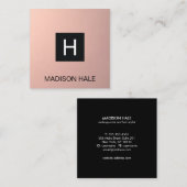 シンプルバラモダン金ゴールド銅モノグラム スクエア名刺 (正面/裏面)