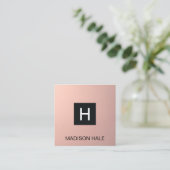 シンプルバラモダン金ゴールド銅モノグラム スクエア名刺 (スタンド正面)