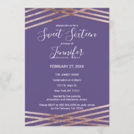 シンプルバラライン金ゴールドバイオレットスウィート16 招待状