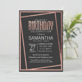 シンプルバラ傾き金ゴールド縁どブラック誕生日 招待状 (スタンド正面)