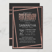 シンプルバラ傾き金ゴールド縁どブラック誕生日 招待状 (正面/裏面)