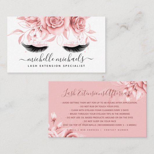 シンプルバラ金ゴールドがアフターケアの指示を点滅 名刺 (正面/裏面)