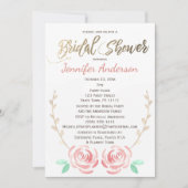 シンプルバラ金ゴールドつる植物水玉模様ブライダルシャワー 招待状 (正面)