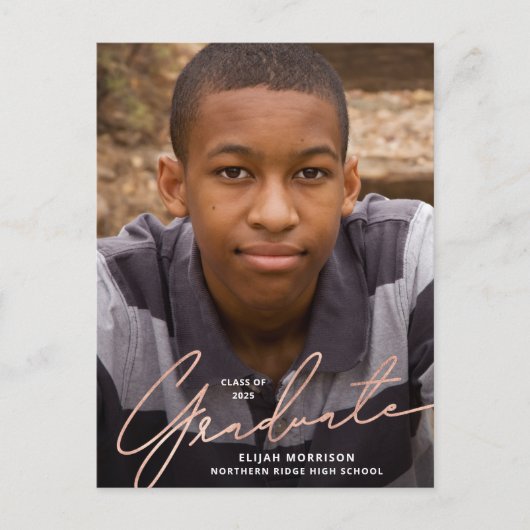 シンプルバラ金ゴールドオーバーレイ写真卒業 ポストカード (正面)