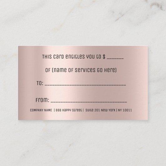 シンプルバラ金ゴールドハートギフト証明書の点滅MUA 予約カード (裏面)