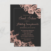 シンプルバラ金ゴールドピンクフローラスイート16 招待状 (正面/裏面)