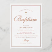 シンプルバラ金ゴールドフレームモダン洗礼 箔招待状 (正面)