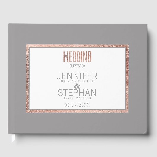 シンプルバラ金ゴールドフレーム石板グレイ結婚ズ ゲストブック (正面)