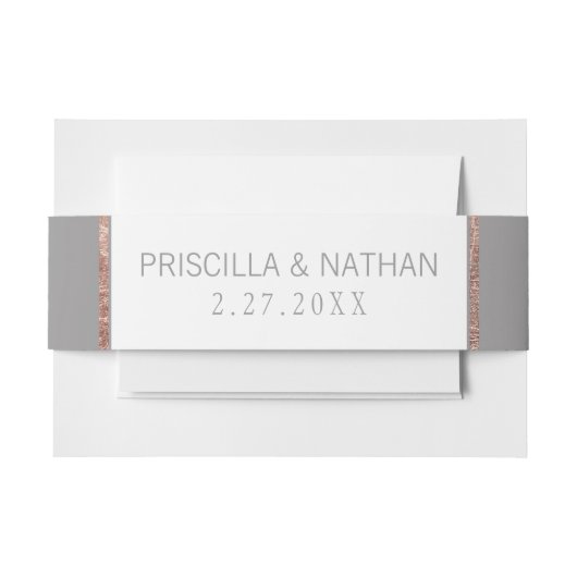 シンプルバラ金ゴールドフレーム石板グレイ結婚ズ 招待状ベリーバンド (正面例)