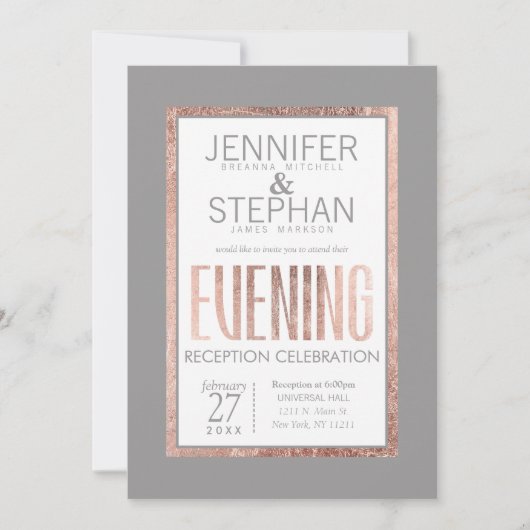 シンプルバラ金ゴールドフレーム石板グレー披露宴 招待状 (正面)