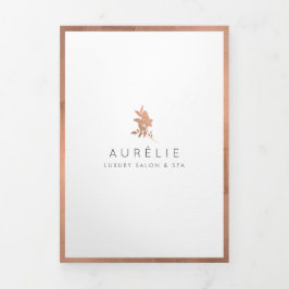 シンプルバラ金ゴールドフローラ高級サロンパンフレット 三つ折りカード