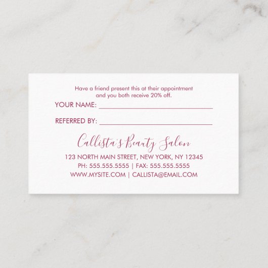 シンプルバラ金ゴールドモダンタイポグラフィダークピンク 紹介カード (裏面)