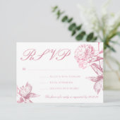 シンプルバラ金ゴールドモダンフローラウェディングRSVP 出欠カード (スタンド正面)