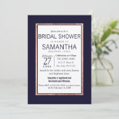 シンプルバラ金ゴールドライニングネービーブルーブライダルシャワー 招待状 (スタンド正面)