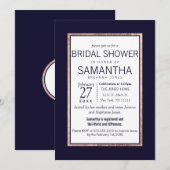 シンプルバラ金ゴールドライニングネービーブルーブライダルシャワー 招待状 (正面/裏面)