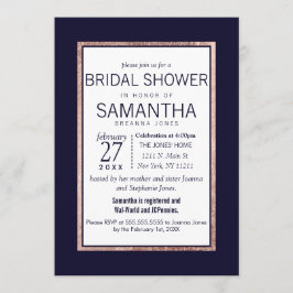 シンプルバラ金ゴールドライニングネービーブルーブライダルシャワー 招待状