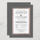 シンプルバラ金ゴールドライニング石板グレイ結婚ズ 招待状 (正面/裏面)