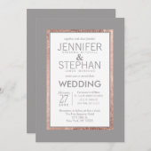 シンプルバラ金ゴールドライニング石板グレイ結婚ズ 招待状 (正面/裏面)