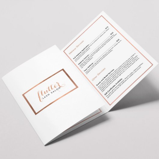 シンプルバラ金ゴールドラッシュサロン価格表パンフレット 三つ折りカード